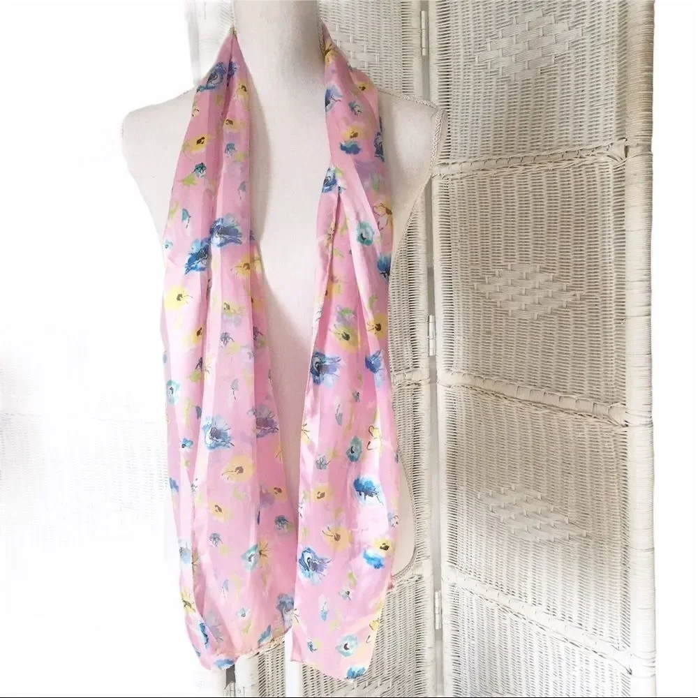 Pink Floral Silky Scarf